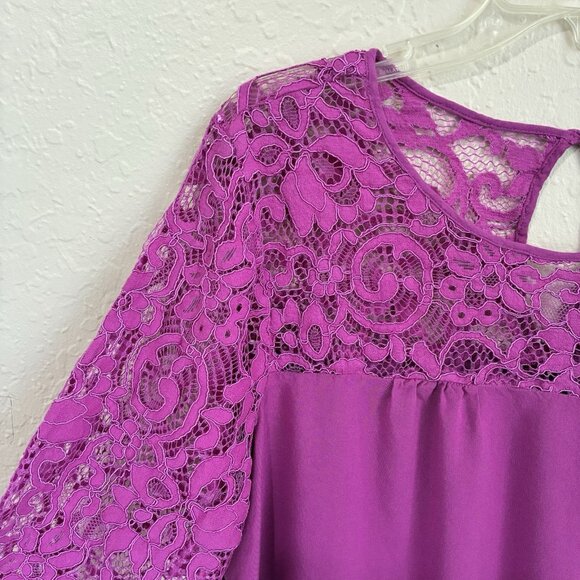Old Navy Peasant Top Womens XL Magenta Pink Lace Insets And Sleeves Boho Girly - Picture 4 of 7